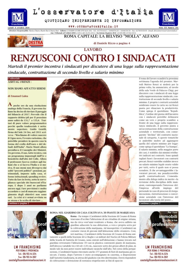 L'osservatore d'Italia edizione del 6 Ottobre 2014